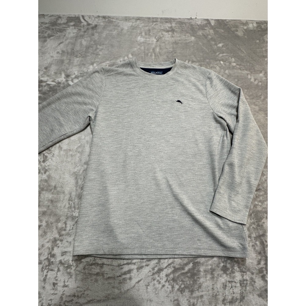 Tommy Bahama Pullover Shirt‎ Men's Size Medium Gray Long Sleeve Blue Logo EUC
